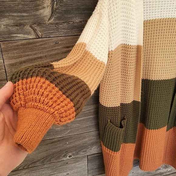 Almost Famous Color Block Cardigan Sweater Size Large - Picture 3 of 5